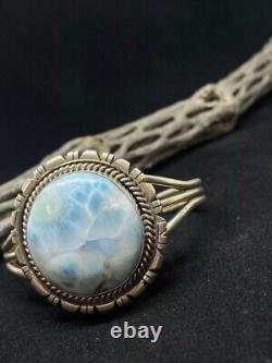 Bracelet jonc en argent sterling Larimar fait main amérindien Navajo