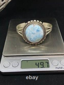 Bracelet jonc en argent sterling Larimar fait main amérindien Navajo