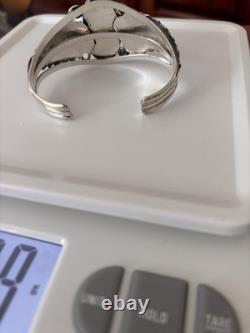 Bracelet jonc en argent sterling avec turquoise et motif de feuille Navajo Amérindien