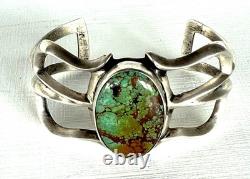 Bracelet jonc en argent sterling coulé de sable vintage Navajo indien avec turquoise