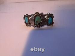 Bracelet jonc en argent sterling et turquoise ancien Navajo amérindien