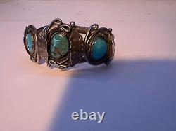 Bracelet jonc en argent sterling et turquoise ancien Navajo amérindien