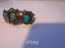 Bracelet jonc en argent sterling et turquoise ancien Navajo amérindien