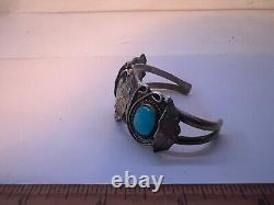 Bracelet jonc en argent sterling et turquoise ancien Navajo amérindien