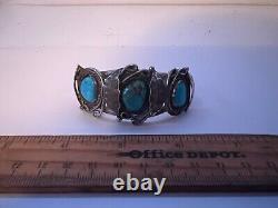 Bracelet jonc en argent sterling et turquoise antique Navajo amérindien