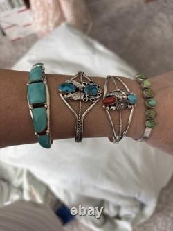 Bracelet jonc en argent sterling turquoise Navajo Amérindien par Calvin Belin