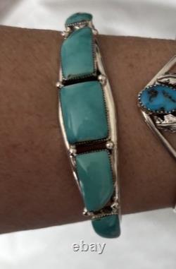 Bracelet jonc en argent sterling turquoise Navajo Amérindien par Calvin Belin