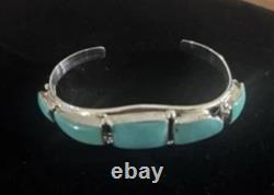 Bracelet jonc en argent sterling turquoise Navajo Amérindien par Calvin Belin