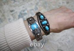 Bracelet jonc en argent sterling turquoise Navajo amérindien vintage