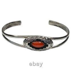 Bracelet jonc vintage Navajo amérindien en corail shadowbox signé