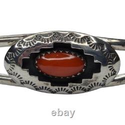 Bracelet jonc vintage Navajo amérindien en corail shadowbox signé