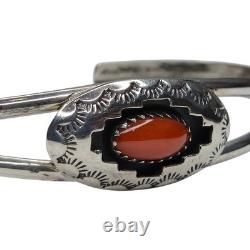 Bracelet jonc vintage Navajo amérindien en corail shadowbox signé