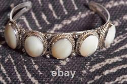 Bracelet jonc vintage en argent et pierre de lune véritable Navajo amérindien ! État neuf
