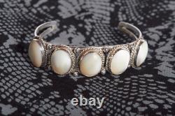 Bracelet jonc vintage en argent et pierre de lune véritable Navajo amérindien ! État neuf
