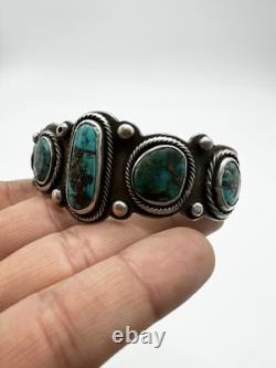 Bracelet jonc vintage en argent sterling navajo avec 5 pierres de turquoise, 44,4 grammes