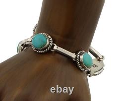 Bracelet lien Navajo en argent 925 avec turquoise Kingman de l'artiste amérindien C. des années 80