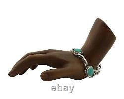 Bracelet lien Navajo en argent 925 avec turquoise Kingman de l'artiste amérindien C. des années 80