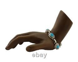Bracelet maillon Navajo en argent 925, turquoise Sleeping Beauty, amérindien, années 80 C