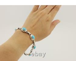 Bracelet maillon Navajo en argent 925, turquoise Sleeping Beauty, amérindien, années 80 C