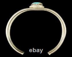 Bracelet manchette amérindien navajo en argent et turquoise, signé JAG