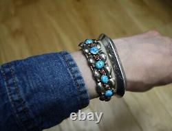 Bracelet manchette carénée en argent sterling amérindien Navajo vintage