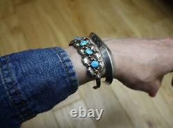 Bracelet manchette carénée en argent sterling amérindien Navajo vintage