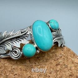 Bracelet manchette en argent 925 amérindien Navajo en turquoise