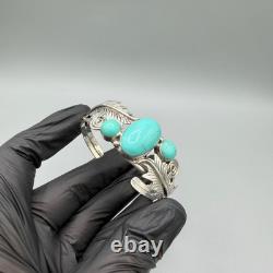 Bracelet manchette en argent 925 amérindien Navajo en turquoise