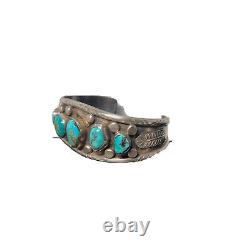 Bracelet manchette en argent et en turquoise des Amérindiens Navajo, vintage