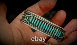 Bracelet manchette en argent sterling NAVAJO amérindien avec turquoise Petit Point BEGAY