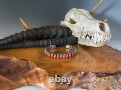Bracelet manchette en argent sterling Navajo amérindien en corail naturel, 35,9 g (27) pierres
