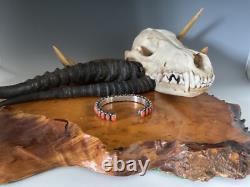 Bracelet manchette en argent sterling Navajo amérindien en corail naturel, 35,9 g (27) pierres