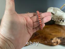 Bracelet manchette en argent sterling Navajo amérindien en corail naturel, 35,9 g (27) pierres