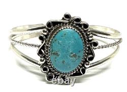 Bracelet manchette en argent sterling amérindien fait à la main Navajo en turquoise naturelle