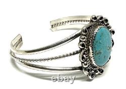 Bracelet manchette en argent sterling amérindien fait à la main Navajo en turquoise naturelle