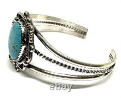 Bracelet manchette en argent sterling amérindien fait à la main Navajo en turquoise naturelle