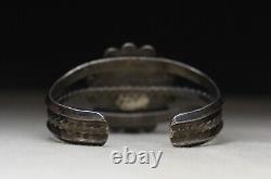 Bracelet manchette en argent sterling avec bois pétrifié Navajo amérindien vintage