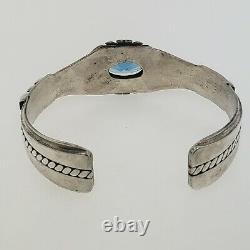 Bracelet manchette en argent sterling avec topaze bleue, Navajo américain Russell Sam