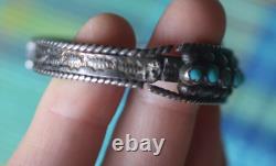 Bracelet manchette en argent sterling avec turquoise à œil de serpent vintage Zuni 29g À LIRE Southwest