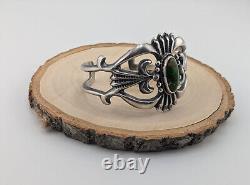 Bracelet manchette en argent sterling avec turquoise verte amérindienne Navajo taille 6.75in