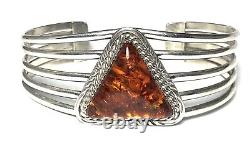 Bracelet manchette en argent sterling et ambre amérindien par R. Tom 6 3/4 Navajo