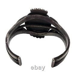 Bracelet manchette en argent sterling et coquillage épineux Navajo H. MORGAN, amérindien natif