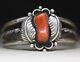 Bracelet Manchette En Argent Sterling Et Corail De Style Amérindien Navajo Vintage