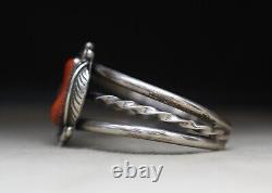 Bracelet manchette en argent sterling et corail de style amérindien Navajo vintage