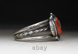 Bracelet manchette en argent sterling et corail de style amérindien Navajo vintage