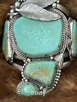 Bracelet manchette en argent sterling et turquoise amérindienne. 220 grammes