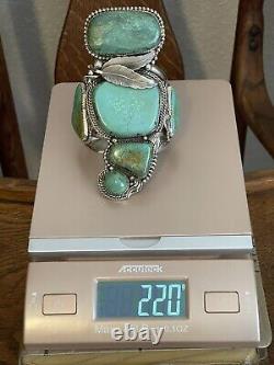 Bracelet manchette en argent sterling et turquoise amérindienne. 220 grammes