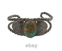 Bracelet manchette en argent sterling et turquoise de style amérindien Navajo vintage
