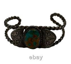 Bracelet manchette en argent sterling et turquoise de style amérindien Navajo vintage