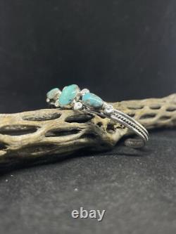 Bracelet manchette en argent sterling fait main, amérindien Navajo, renard en turquoise